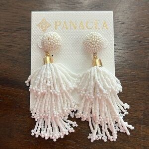 Panacea White Beaded Tassel Earrings
